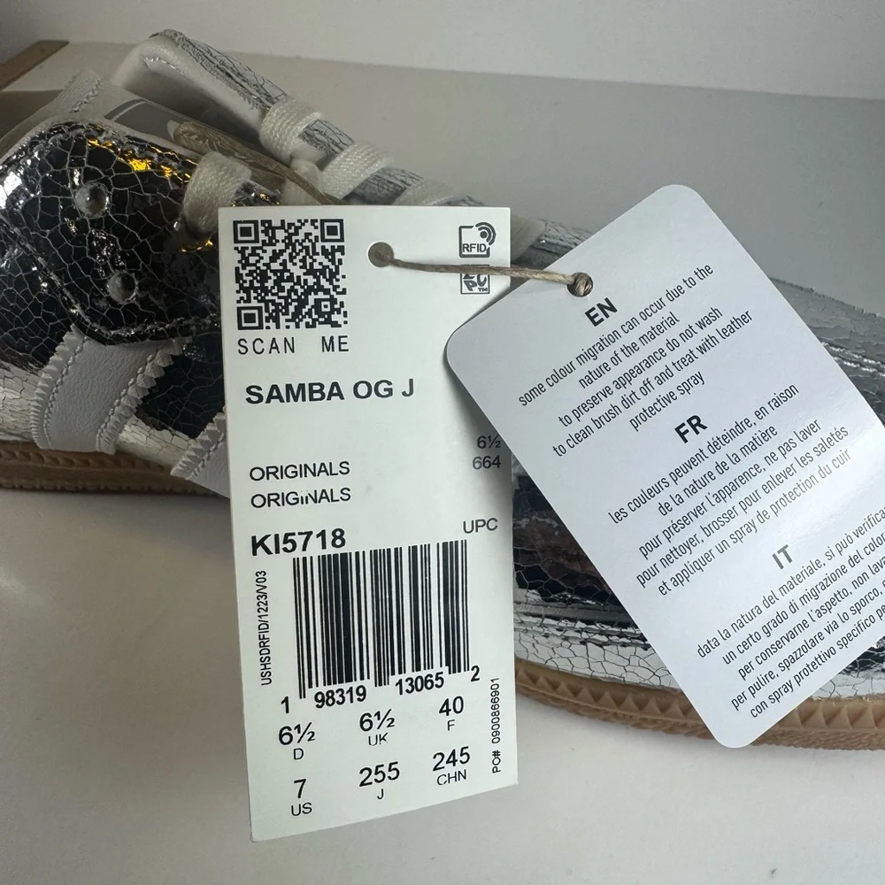 Adidas Samba OG Metallic Silver Cracked Leather Women’s Size 8 Sneakers - Picture 10 of 12